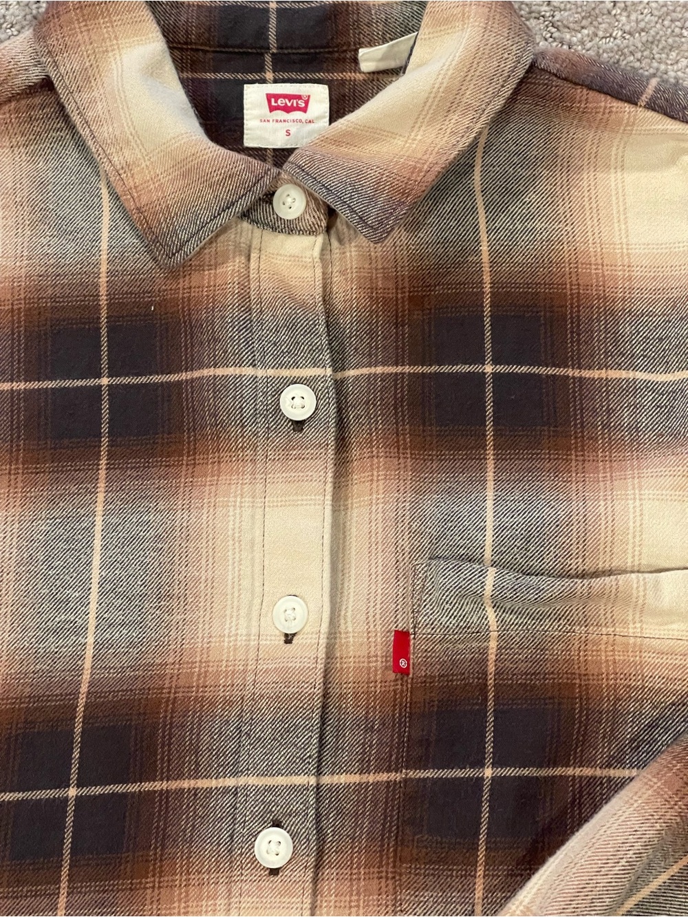 Levi's Women's Henri Plaid Button-Down Flannel Shirt in Brown, Beige and Black, - Picture 14 of 16